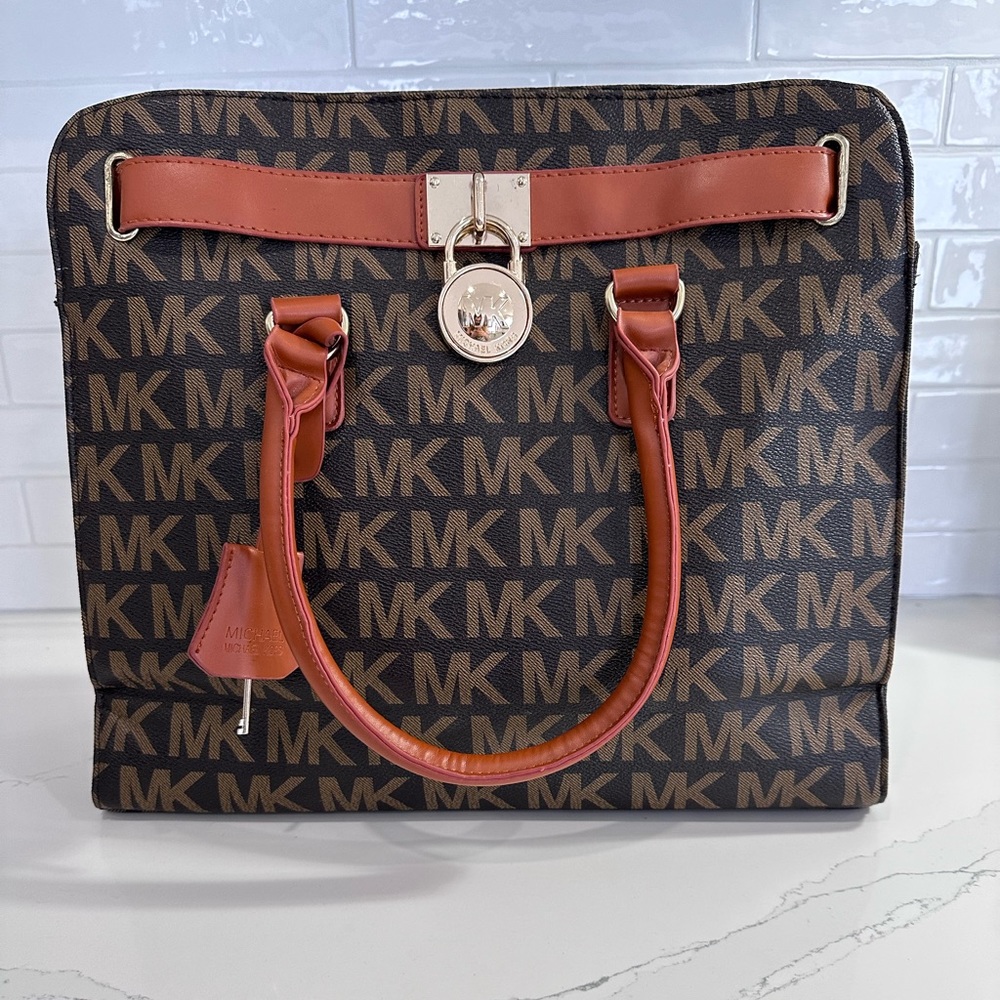 Michael Kors Brown and Tan Shoulder Bag with Signature Monogram
